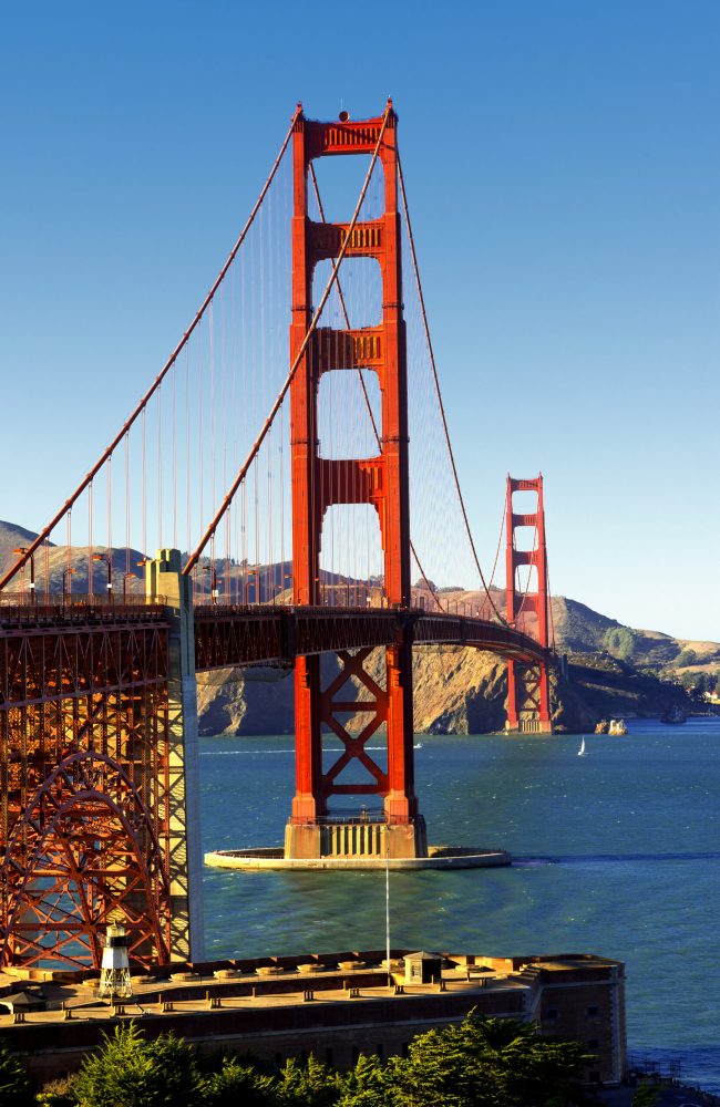 famous Golden Gate Bridge, San Francisco at night, USA