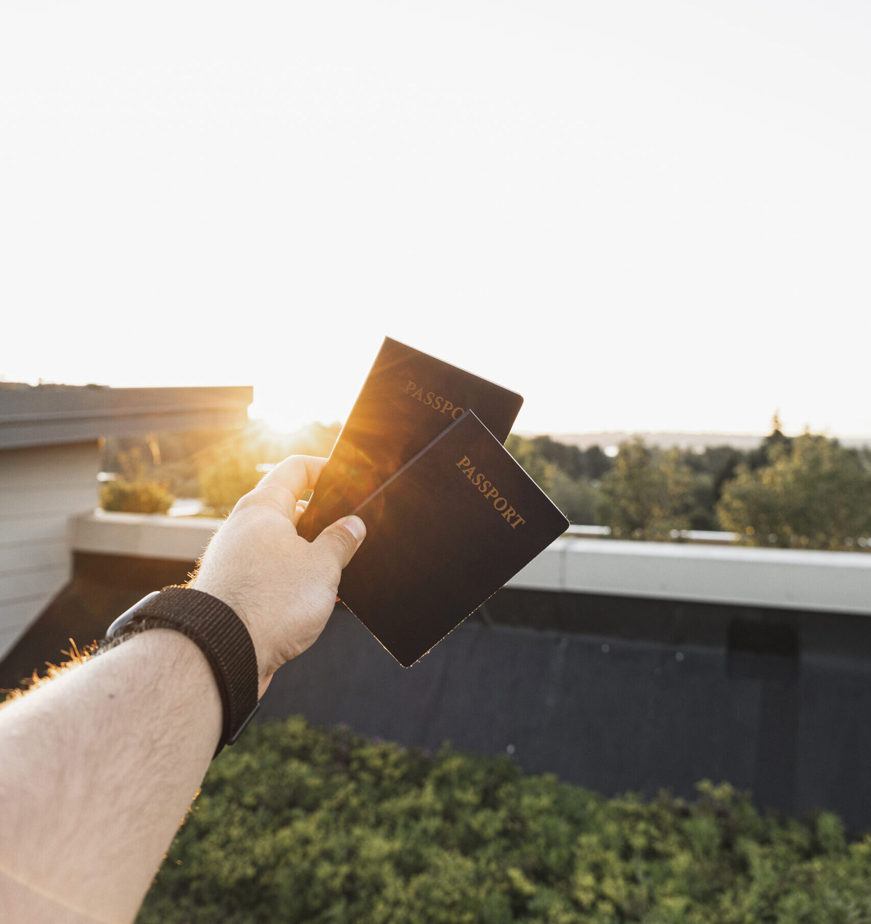 person-showing-passports-sunset